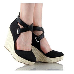 NIB Breckelles Dora Wedge Platform Ankle Strap Espadrille Sandals - size 6.5!
